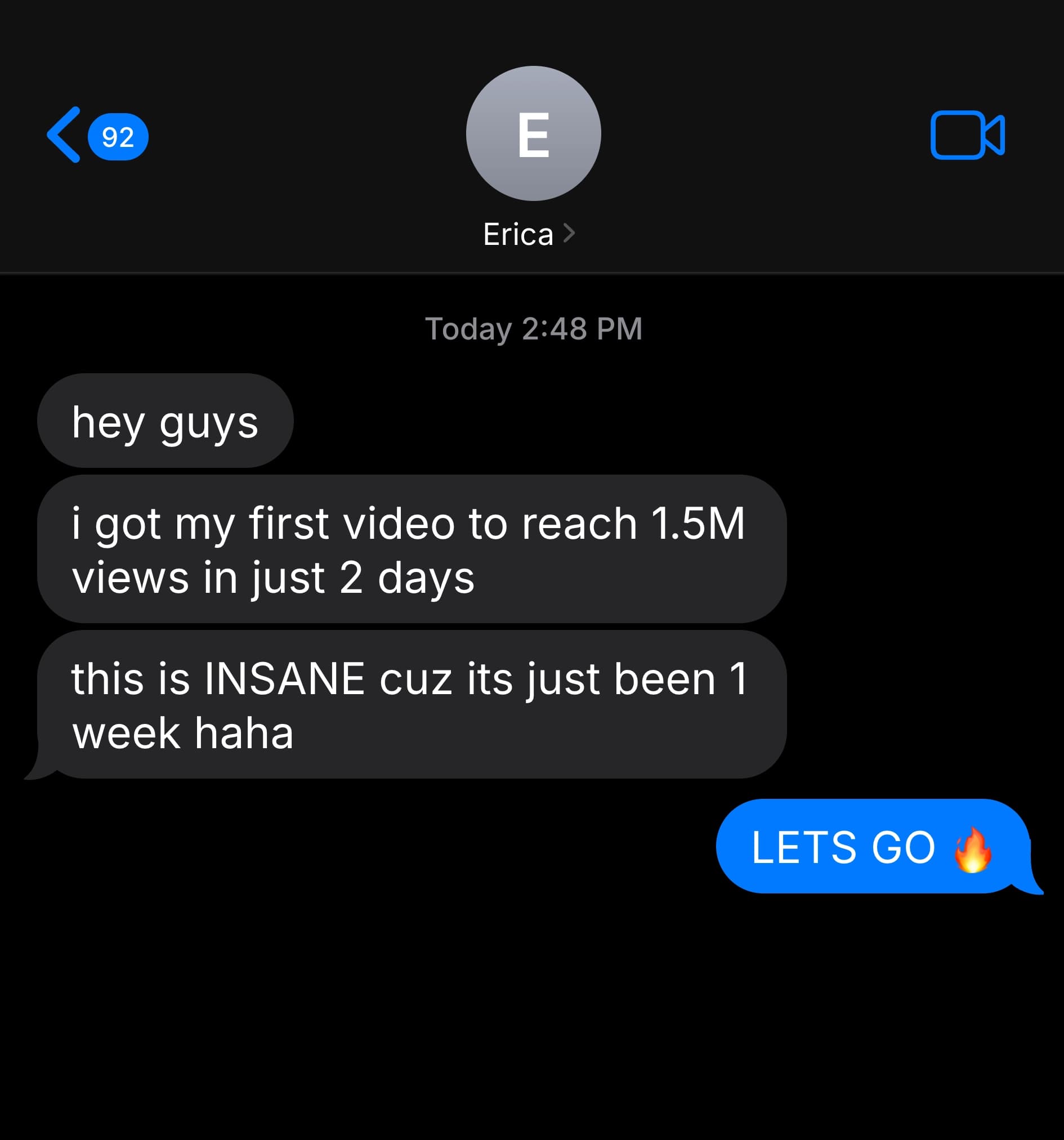Text exchange about channel growth