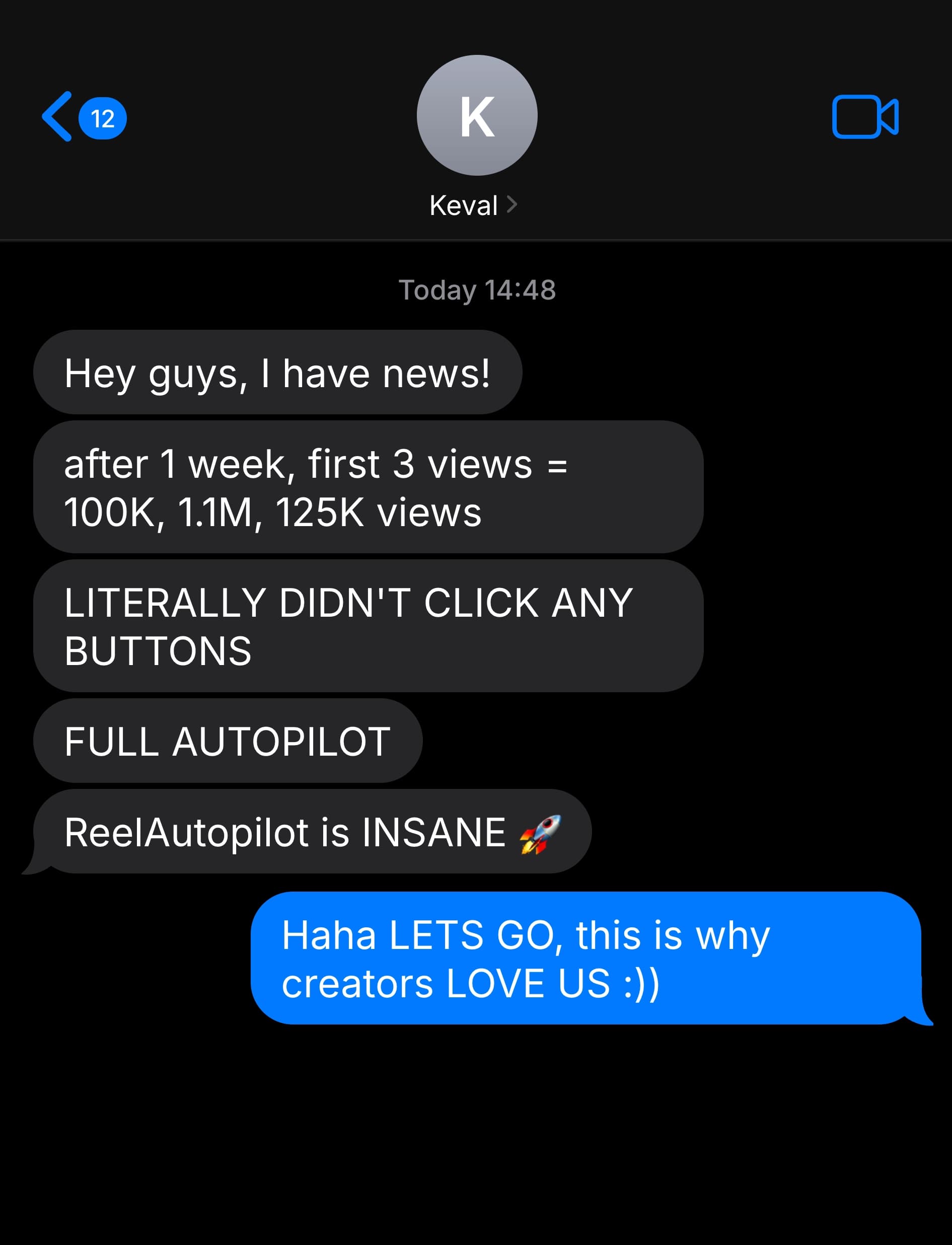 Text exchange about first-week views