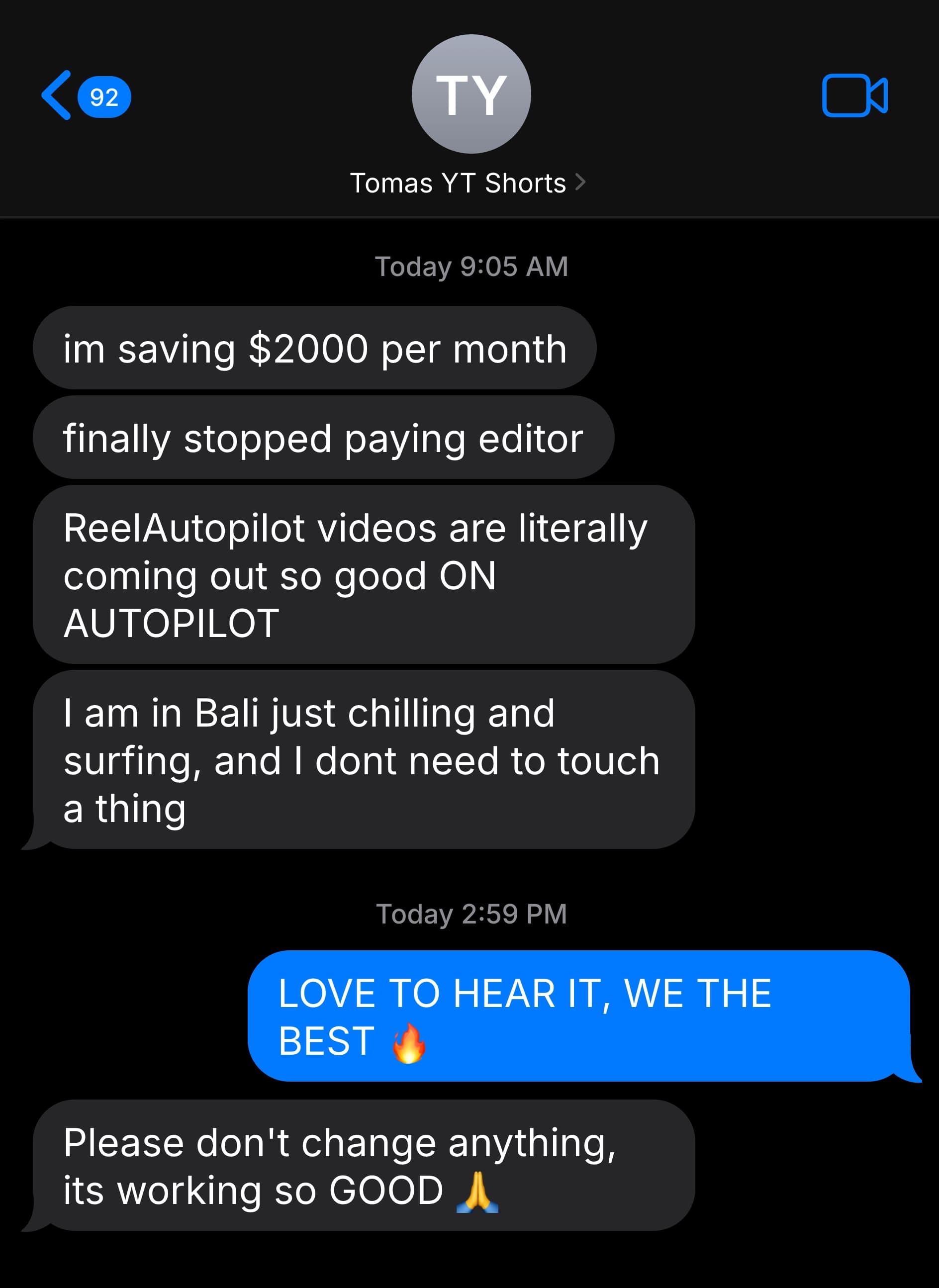 Text exchange about AdSense earnings